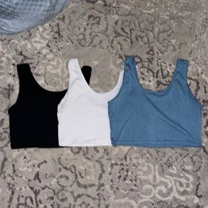 blue, black and white cropped tanks !!